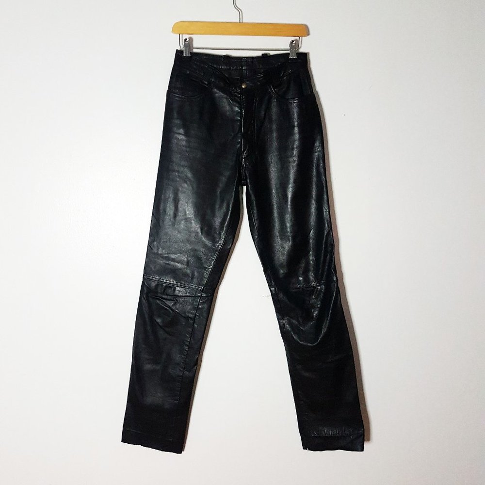 1990s Vintage Black High Waist Leather Pants Size 24 Waist
